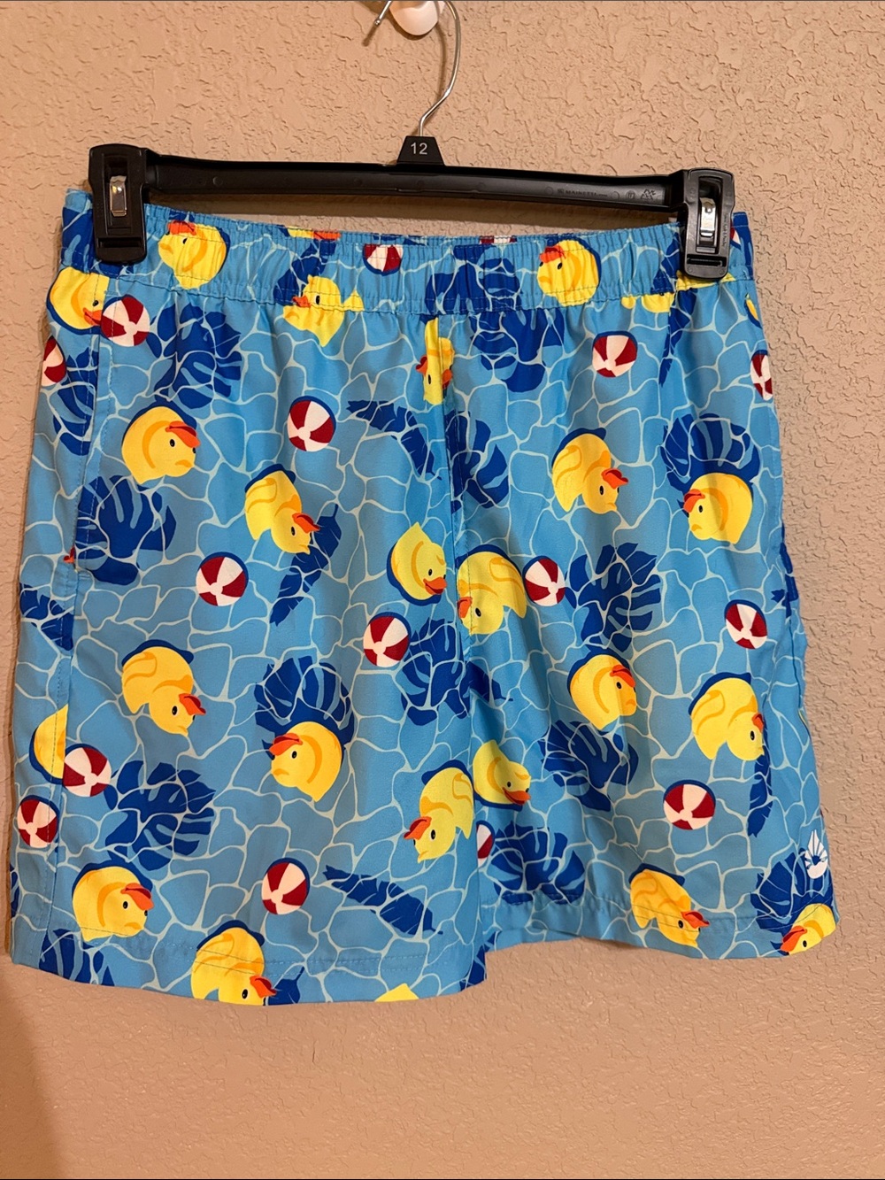 Men’s Blue Swim Shorts with Yellow Duck Print Sz Small NWOT